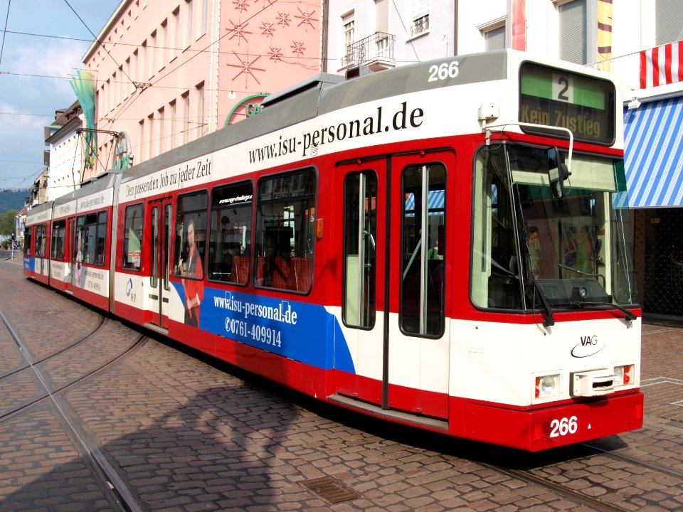 Tram car 266, line 2 at Freiburg, Germany 03