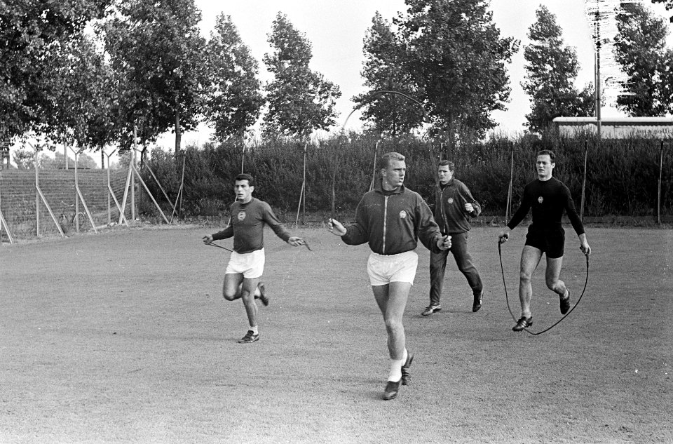 Trainingsmoment met Musoli op voorgrond en naast hem Farkes, Bestanddeelnr 919-5378