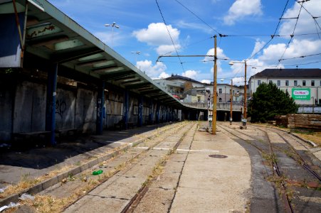 Tram lines running to Bratislava main station (hlavna stanica) before reconstruction
