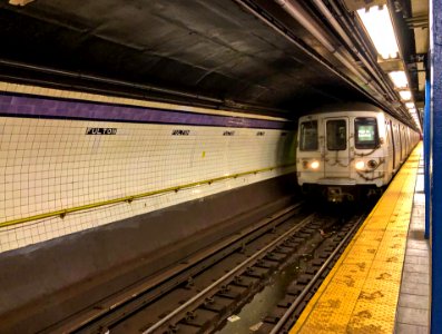 Train not in service at Fulton Street Subway station A, C New York photo