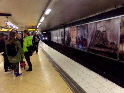Train arriving at Slussen subway station
