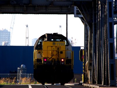 Train on bridge of Wilmarsdonksteenweg, Port of Antwerp