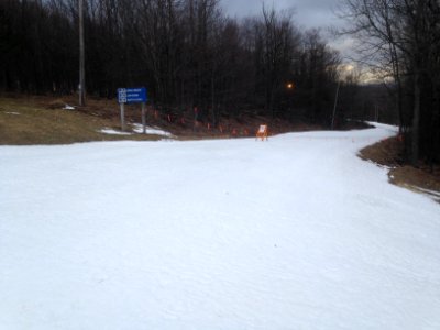 Trails closed sparse snow at alpine ski mountain Feb 2017 NY