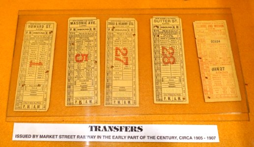 Transfer tickets issued by Market Street Railway, c. 1905-01907 - San Francisco Cable Car Museum - San Francisco, CA - DSC04024