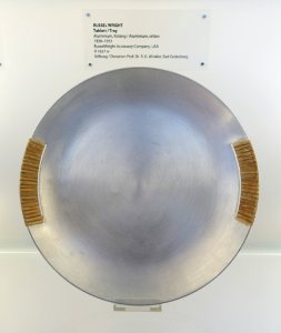 Tray, designed by Russel Wright for RusselWright Accessory Company, USA, 1930-1933, aluminum, rattan - Museum für Angewandte Kunst Köln - Cologne, Germany - DSC09436 photo