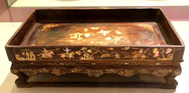 Tray for betel chews, Bac Ninh, late 19th century, view 2, wood inlaid with mother of pearl - Vietnamese Women's Museum - Hanoi, Vietnam - DSC04171