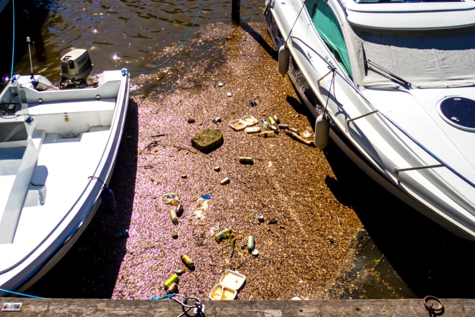 Trash floating in Aura river