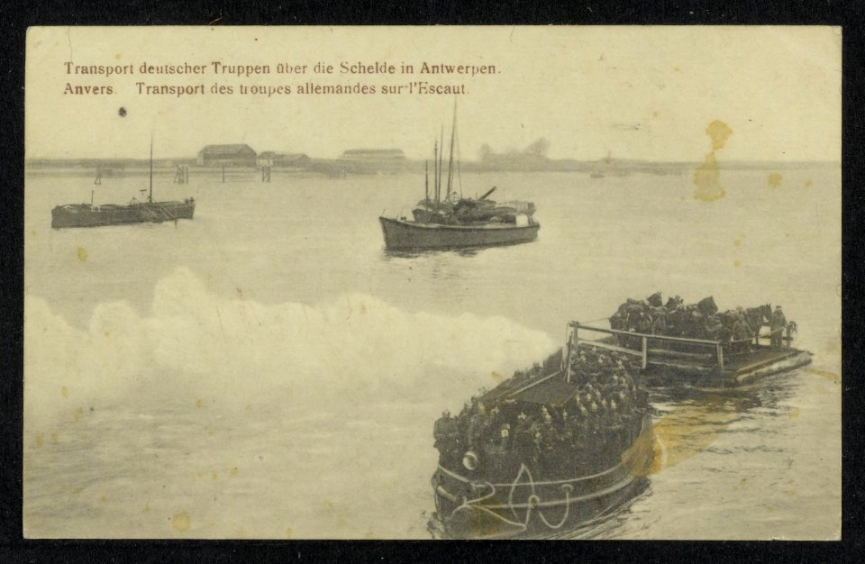 Transport deutscher Truppen über die Schelde in Antwerpen. Anvers - Transport d…, Bestanddeelnr 158-1355