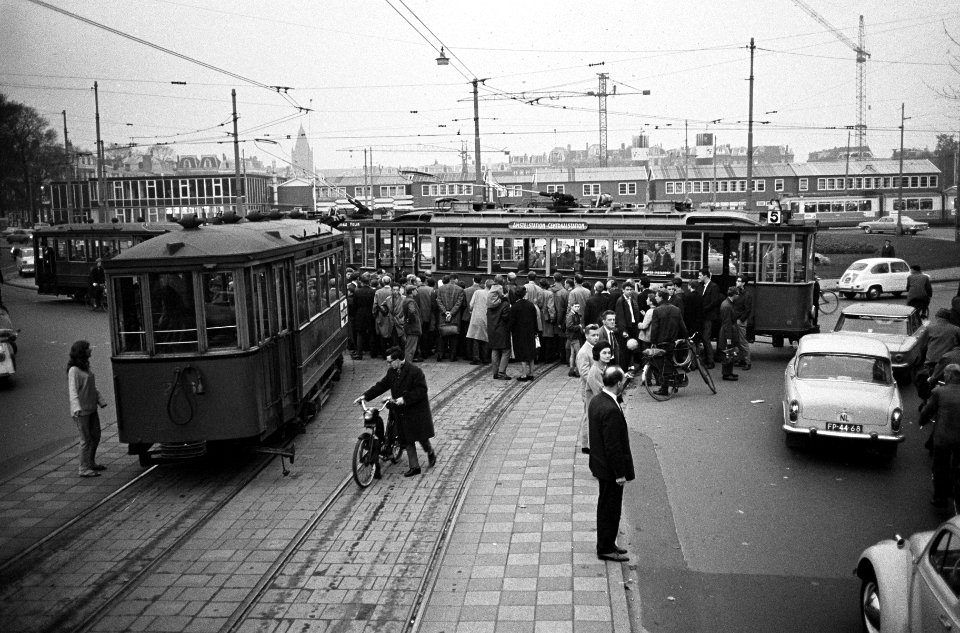 Tramstellijn 5 op Frederiksplein uit de rails, Bestanddeelnr 915-6231