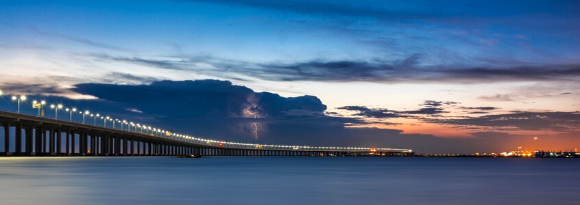 Sunset bridge sea view