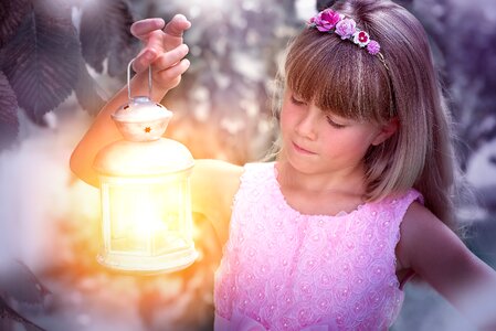 Girl blond lantern