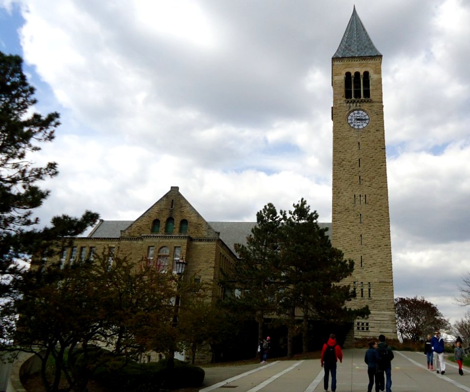 Tower and students at Cornell University