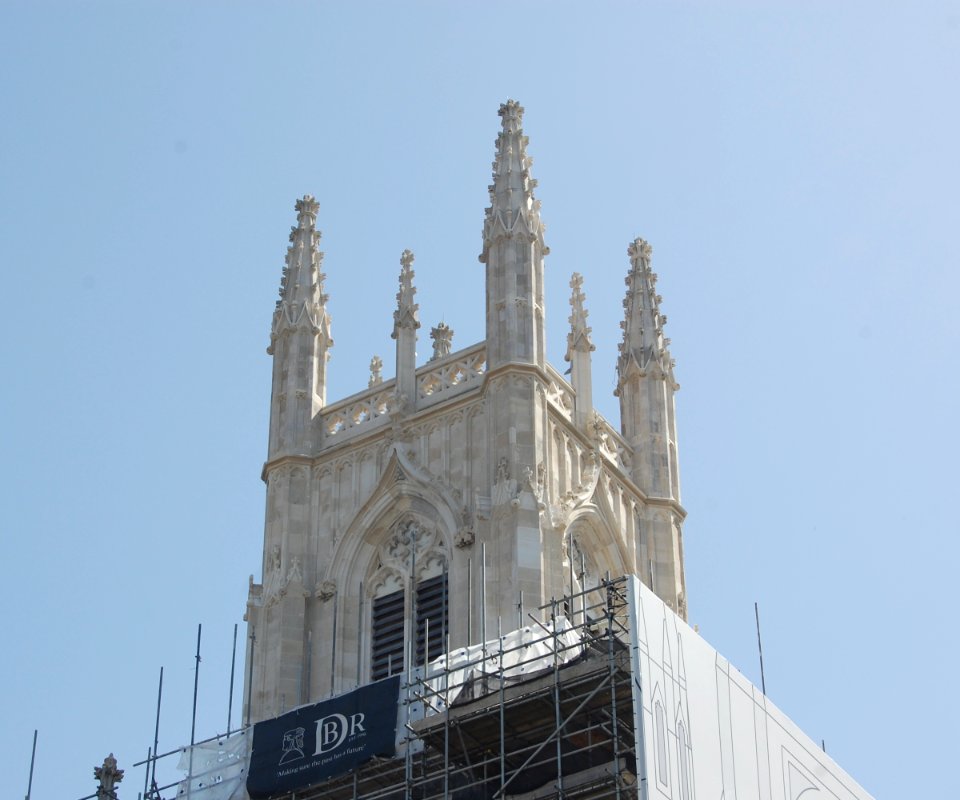 Tower of St Peter's Church, Brighton, under restoration (June 2019)