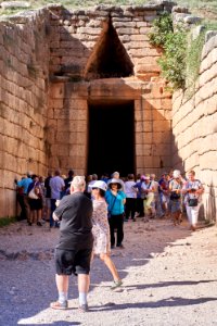 Tourists at the entrance to the Tomb of Agamemnon on October 27, 2019