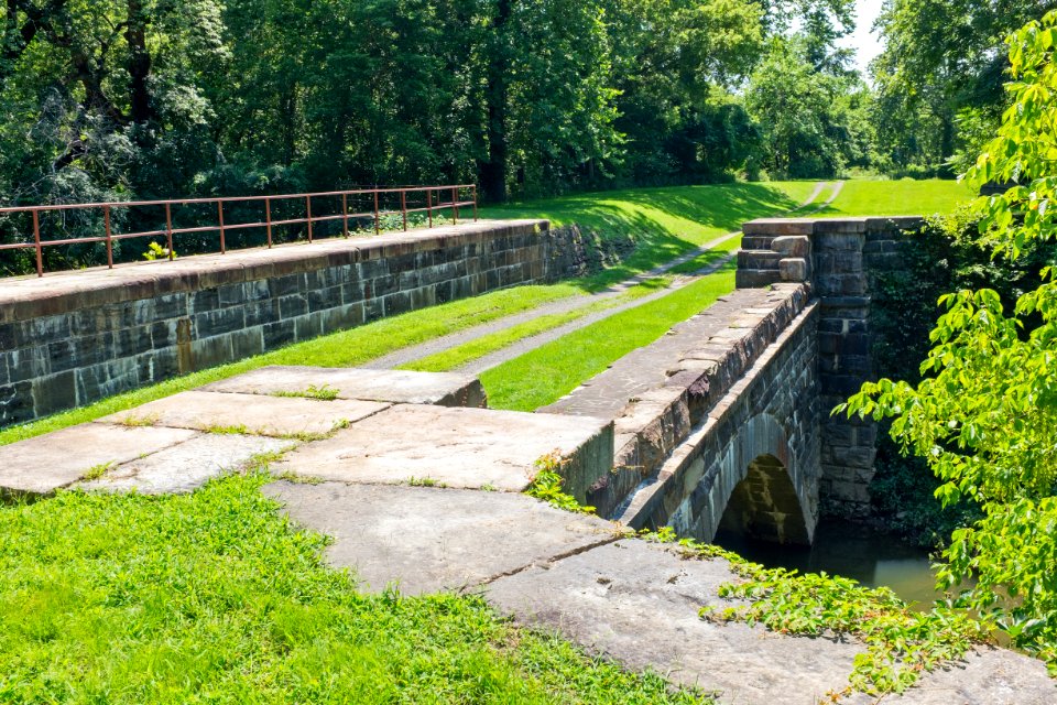 Town Creek Aqueduct view from berm side on Chesapeake and Ohio Canal