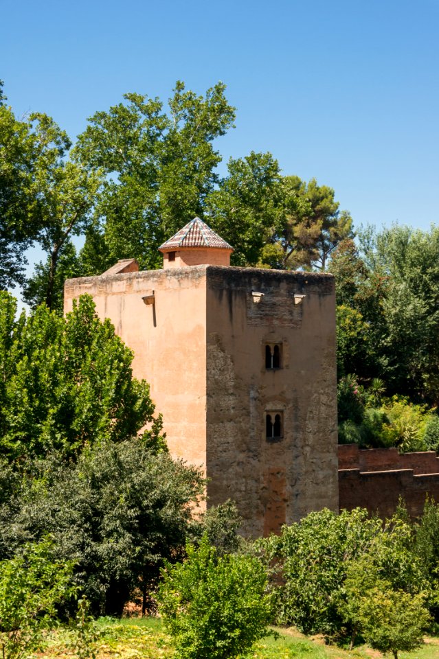 Tower of the Princesses, Alhambra, from Generalife gardens, Granada, Spain