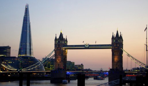 Tower Bridge and the Shard at sunset 2013 photo