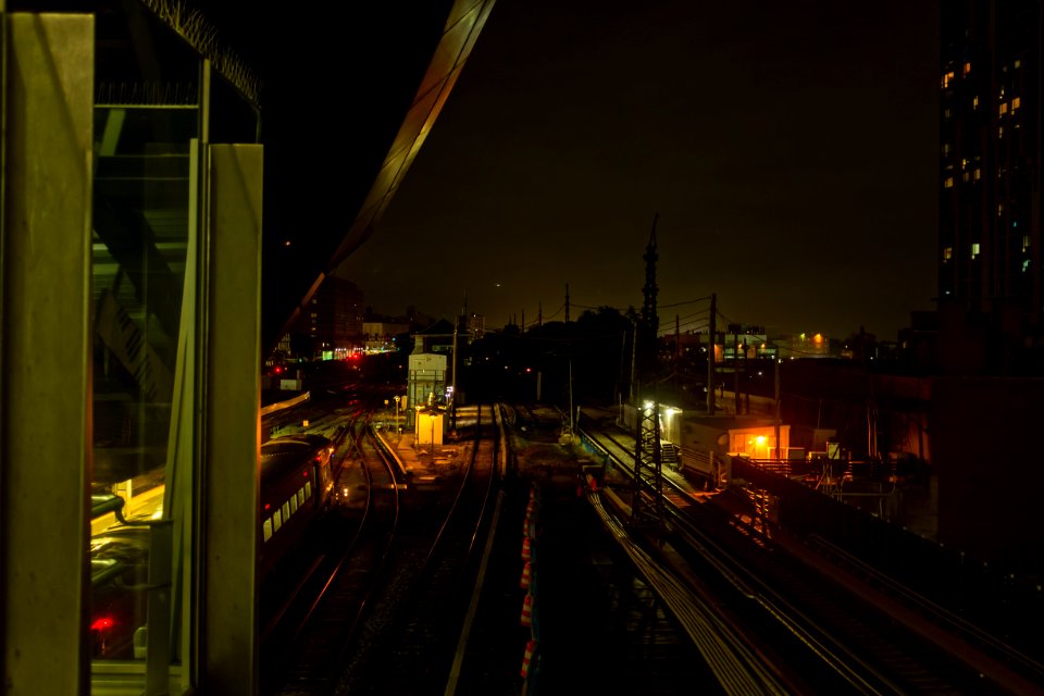 Tracks at Jamaica Station LIRR at night