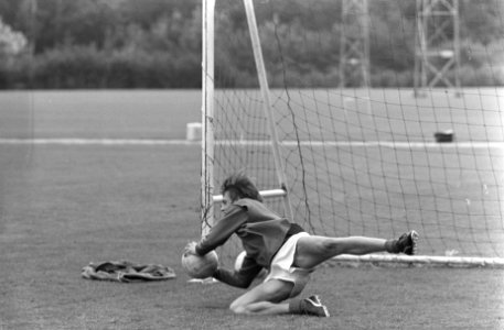 Training Nederlands elftal in Zeist Cruijff als keeper, Bestanddeelnr 922-7522