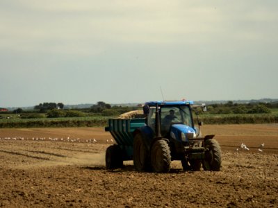 Tractor fertilizing a field in Brittany