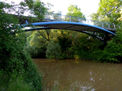 Trachenauer Pleißebrücke -Dreiviertelsicht auf Höhe Pleißenormalpegel von Südwest- im Juni 2021