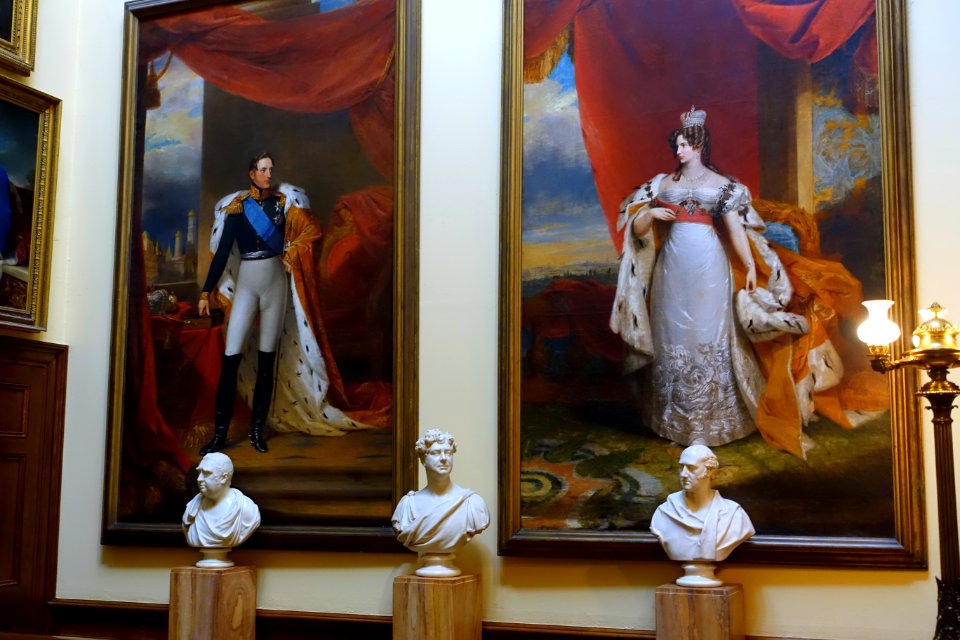 Tsar Nicholas I of Russia and Tsarina Alexandra Feodorovna, both by George Dawe, 1826 - Oak Stairs, Chatsworth House - Derbyshire, England - DSC03382