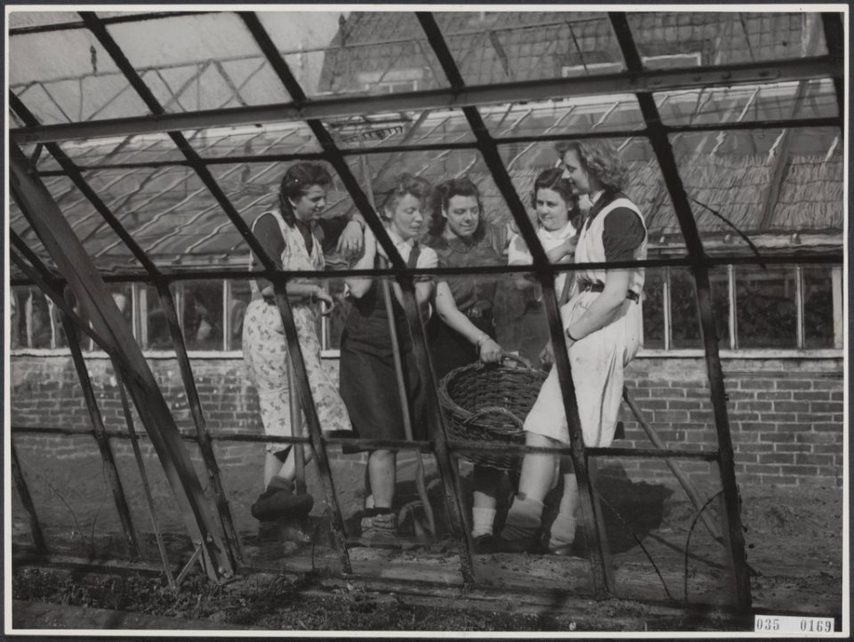 Tuinbouwschool Huis te Lande te Rijswijk. Een gezellig buurpraatje, vanuit een, Bestanddeelnr 035-0169