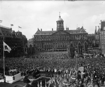 Troonsafstand koningin Wilhelmina Damoverzicht tijdens de balkonscene, Bestanddeelnr 900-0138