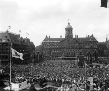 Troonsafstand koningin Wilhelmina Damoverzicht tijdens de balkonscene, Bestanddeelnr 900-0140
