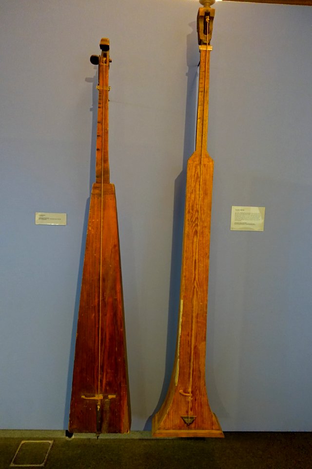 Tromba marina, Southern Germany, left 1700s, right late 1500s - Germanisches Nationalmuseum - Nuremberg, Germany - DSC03270