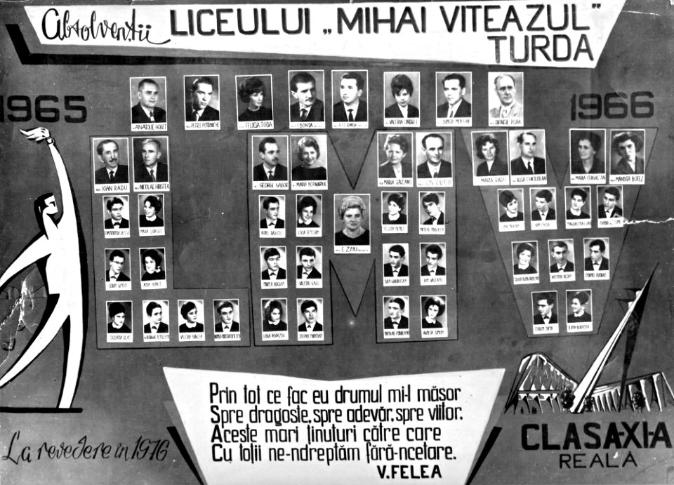 Turda, Colegiul National Mihai Viteazul, tablou absolvire promotia 1966 clasa XIA