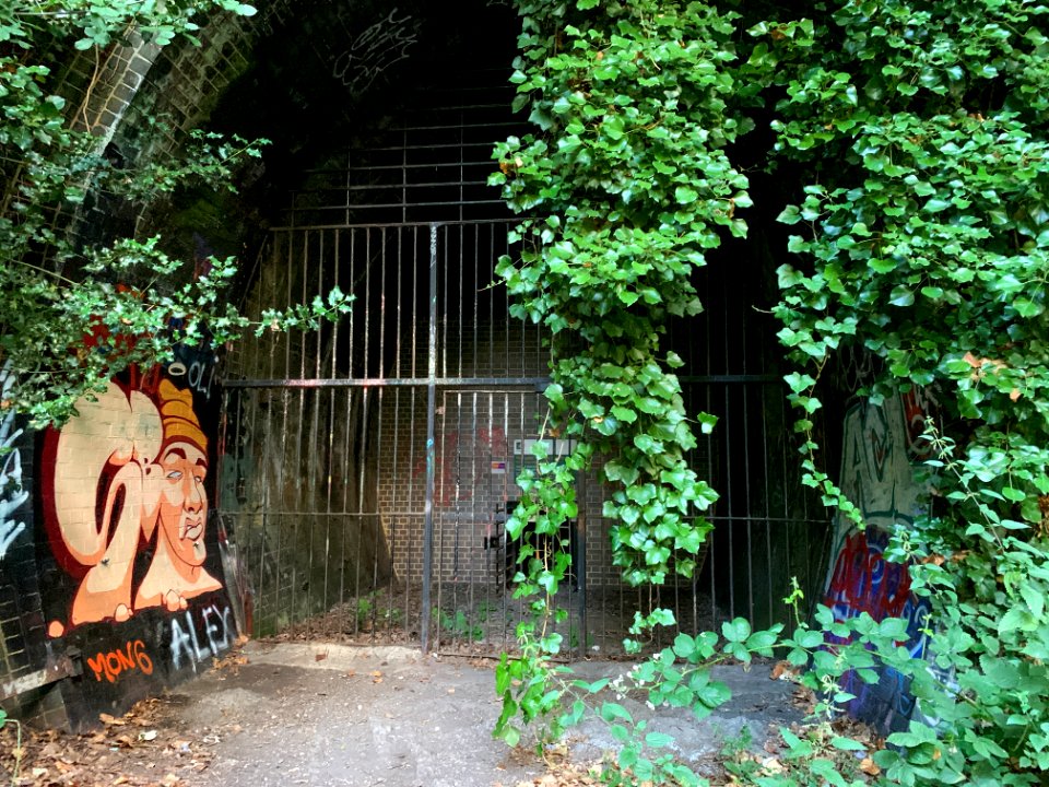 Tunnel portal in Parkland Walk South towards Highgate 2, August 2020