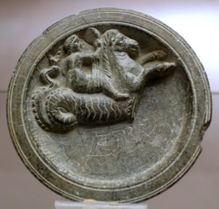 Tray showing Nereid riding a mythical sea monster, 1st century AD, soapstone - Ethnological Museum, Berlin - DSC01673