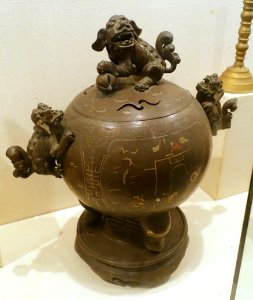 Tripod, Kinh ethnic group, Bac Ninh province, bronze with three-metal carving - Vietnam National Museum of Fine Arts - Hanoi, Vietnam - DSC05241 photo