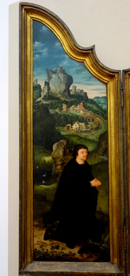 Triptych of The Crucifixion Flanked by the Kneeling Donor and His Wife, by Joos van Cleve, view 2, 1500-1550 AD, oil on panel - National Museum of Western Art, Tokyo - DSC08115