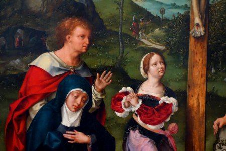 Triptych of The Crucifixion Flanked by the Kneeling Donor and His Wife, by Joos van Cleve, view 5, detail, 1500-1550 AD, oil on panel - National Museum of Western Art, Tokyo - DSC08124