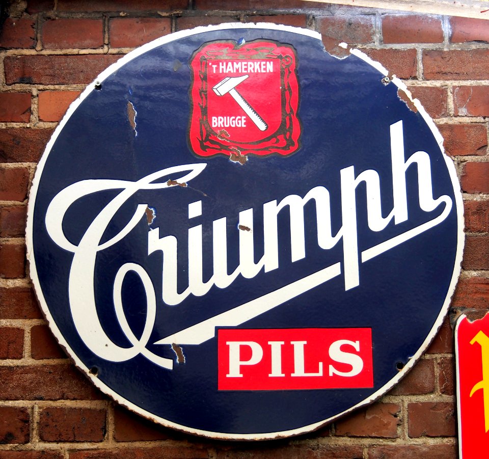 Triumph Pils, t Hamerken Brugge, enamel advertising sign