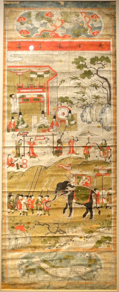 Triumphant return of a civil commander, view 1, Doc Loi temple, Nghe An province, late 18th century, Do (poonah) paper - Vietnam National Museum of Fine Arts - Hanoi, Vietnam - DSC05114