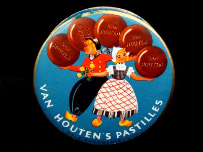 Van Houten pastilles melk chocolade doosje (rond), foto1