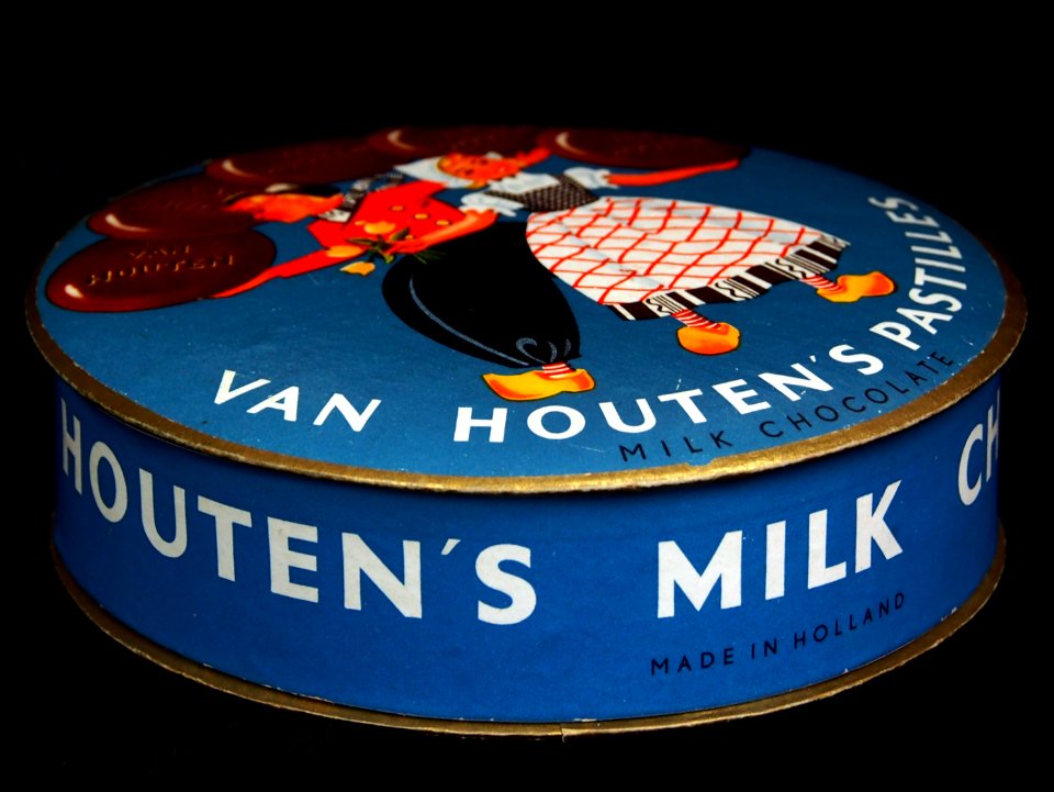 Van Houten pastilles melk chocolade doosje (rond), foto2