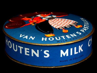 Van Houten pastilles melk chocolade doosje (rond), foto2