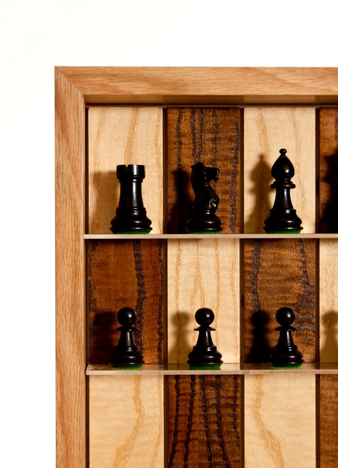 Oak frame black chess pieces brown frame