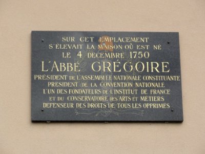 Vého (M-et-M) plaque Abbé Grégoire, maison natale disparue