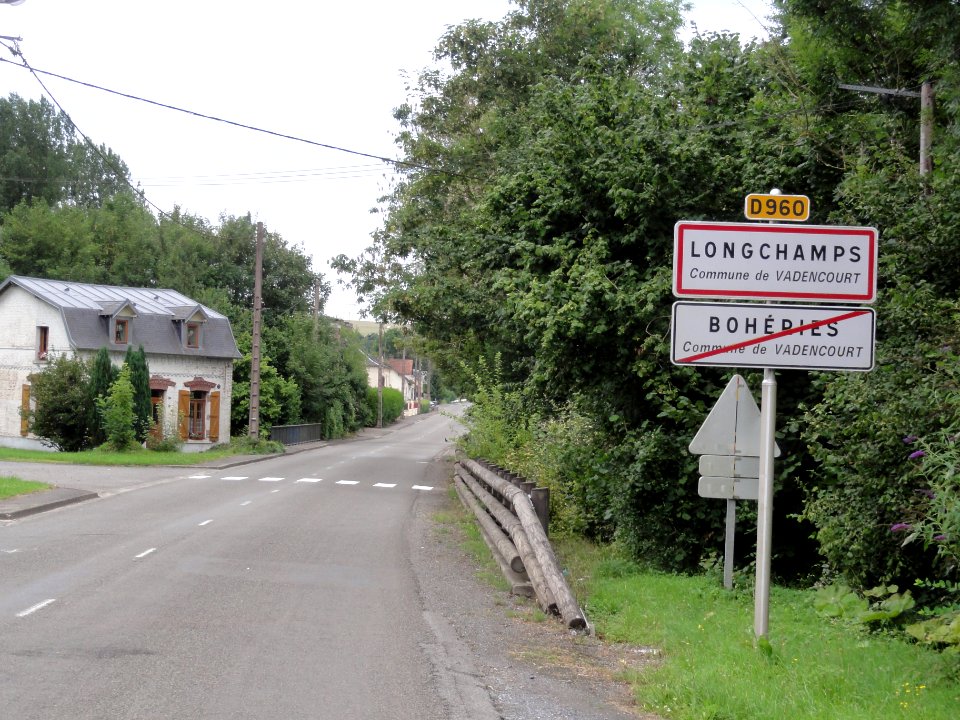 Vadencourt (Aisne) city limit sign Longchamps