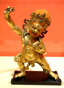 Vajrapani, Tibet, 16th century, gilt copper with inset turquoise, coral, and vemillion pigment - Berkeley Art Museum and Pacific Film Archive - DSC04064