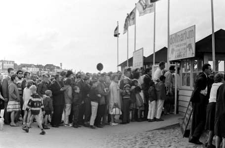 Vakantie 1966, overzicht volle parkeerplaatsen bij Zuiderzeebadplaats Harderwijk, Bestanddeelnr 919-3674
