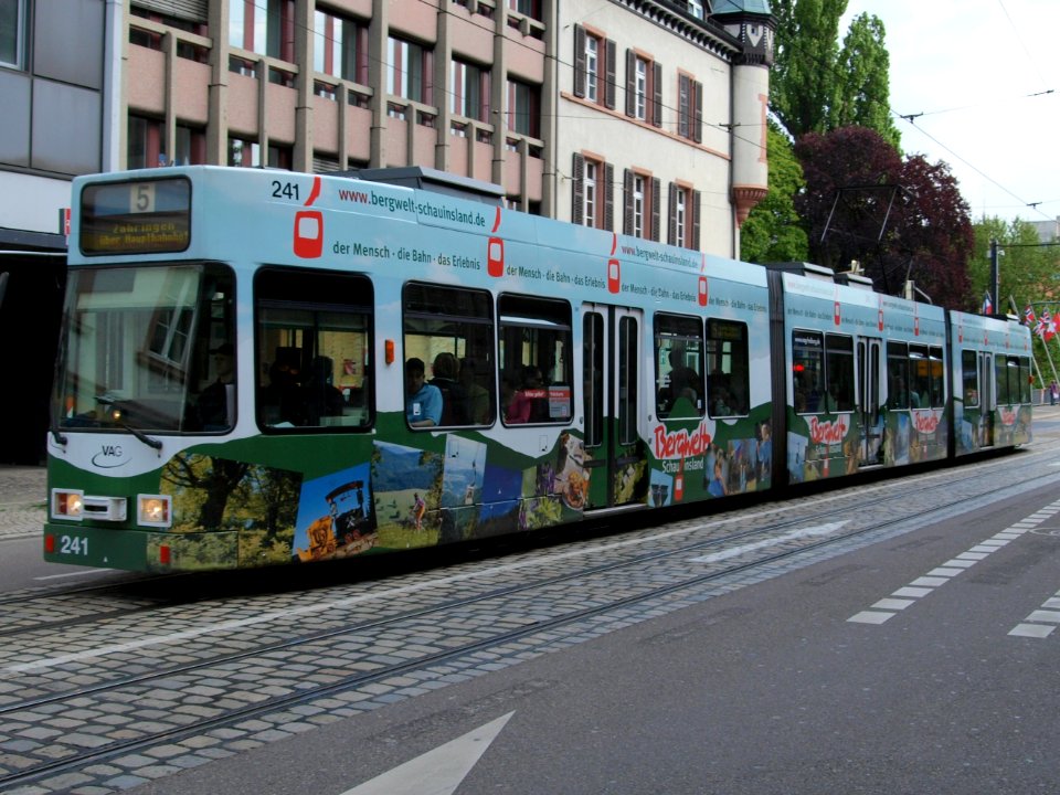 VAG Tram car 241, line 5 towards Zahringen at Freiburg, Germany p2