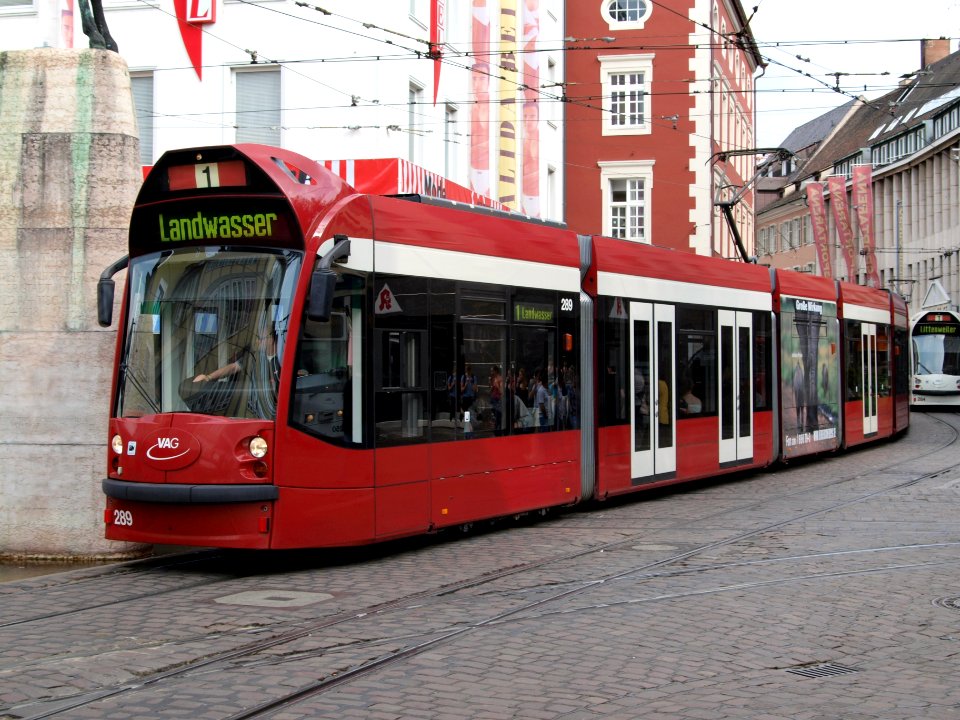 VAG Tram car 289, line 1 towards Landwasser at Freiburg, Germany p2