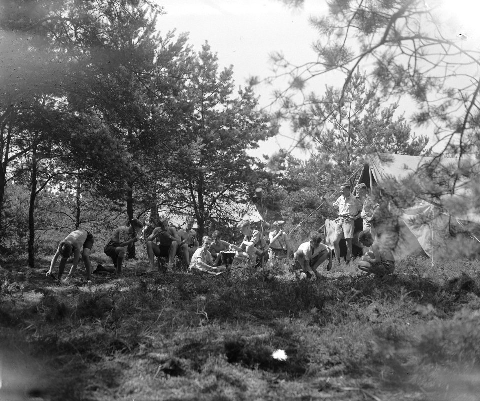 VCJC-kamp te Oirschot. Met tent rechts en midden achter bomen, Bestanddeelnr 902-8807