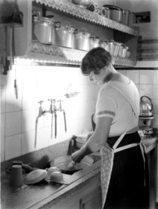 Van de Polls vrouw Nell Langlais aan de afwas, Bestanddeelnr 189-0811
